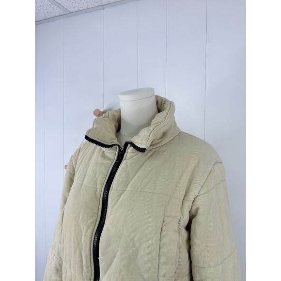 Princess Polly Beige Corduroy Cropped Puffer Jacket Size 0 Zip Front Coat - Picture 4 of 12